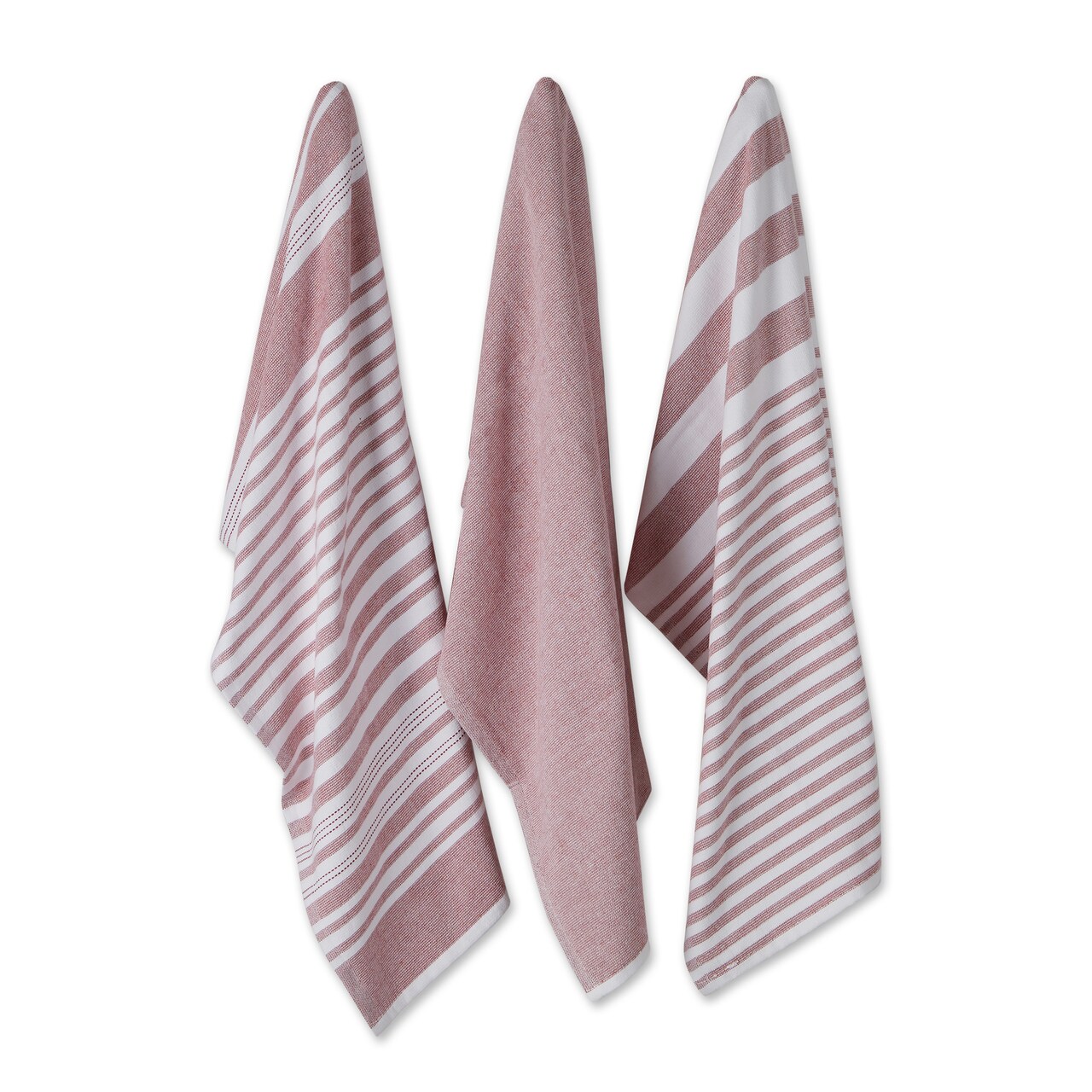 Contemporary Home Living French Striped Terry Cotton Dish Towel - 28" - Barn Red and White - Set of 3